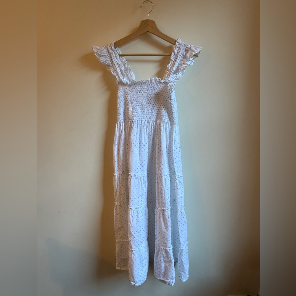 Hill House Home Ellie Nap Dress White & Blue Swiss Dot – Size S